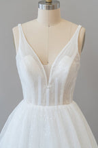 Robe de mariée longue en ligne A, dos ouvert, paillettes, tulle, dos nu