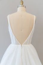 Robe de mariée longue en ligne A, dos ouvert, paillettes, tulle, dos nu