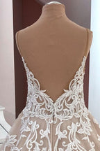 Abito da sposa lungo a linea ad A con paillettes, tulle, spalline sottili e applicazioni in pizzo