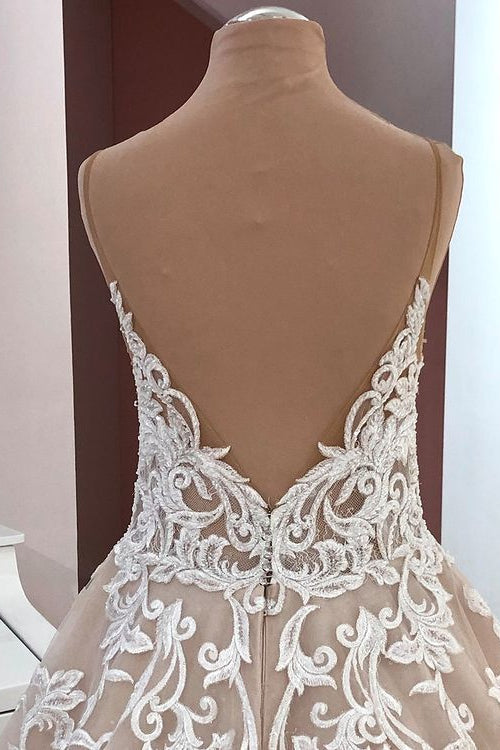 Abito da sposa lungo a linea ad A con paillettes, tulle, spalline sottili e applicazioni in pizzo