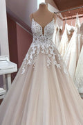 Abito da sposa lungo a linea ad A con paillettes, tulle, spalline sottili e applicazioni in pizzo