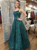 Robes de bal de fin d'études longues en tulle avec jupe évasée et encolure carrée en dentelle