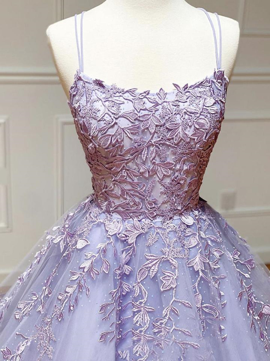 Vestidos formais longos de baile de finalistas em tule com renda, corte evasê, sem alças e costas descobertas