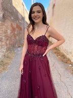 Robe de bal longue ligne A, dos en tulle, sans dos, bordeaux, robe de soirée formelle pour remise de diplôme
