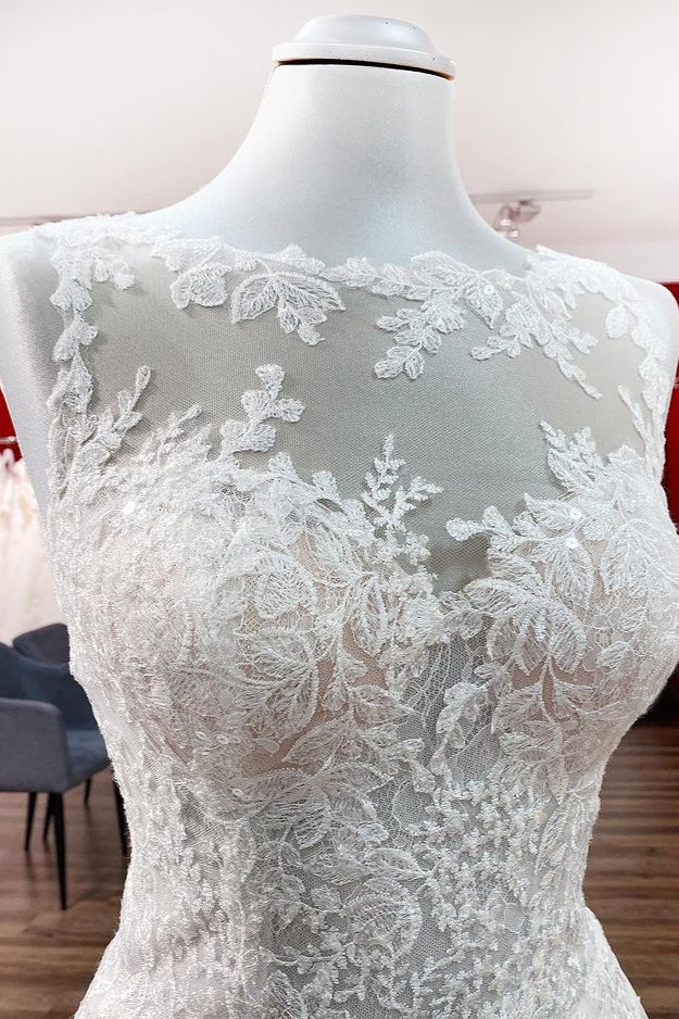 Vestidos de novia largos de corte A con apliques de encaje y tul