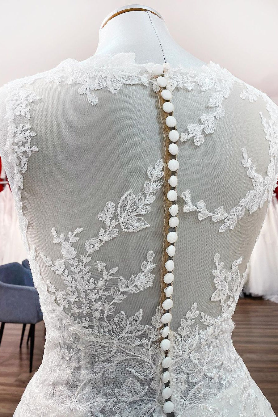 Vestidos de novia largos de corte A con apliques de encaje y tul