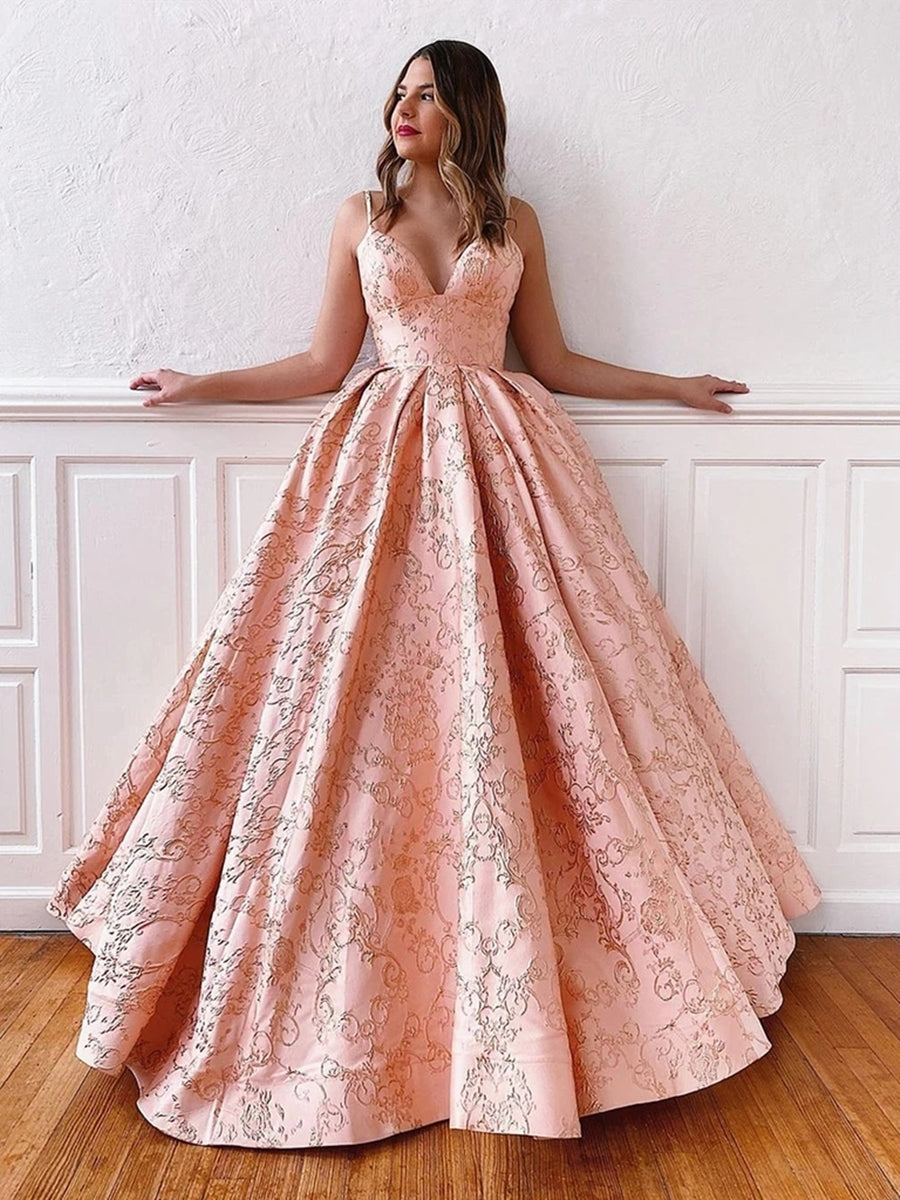 Robes de bal longues en ligne A à col en V, dos nu, en dentelle avec corset au dos