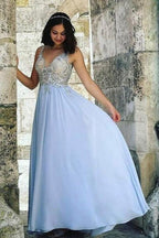 Robe de bal longue en mousseline à encolure en V, ligne A, dos nu ornée de perles