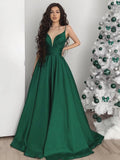 Robes longues de soirée formelles en satin, décolleté en V, dos nu, coupe évasée