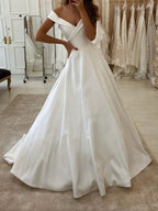 Lang A-Linie V-Ausschnitt Sweep/Pinsel zug Satin Brautkleider