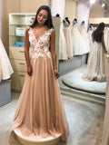 Robes longues en tulle à jupe évasée, col en V, dentelle florale, formelles pour bal de fin d'études