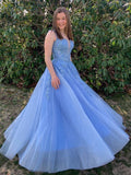 Robes longues de soirée en tulle et dentelle, coupe évasée, col en V, pour bal de fin d'études et cérémonies formelles