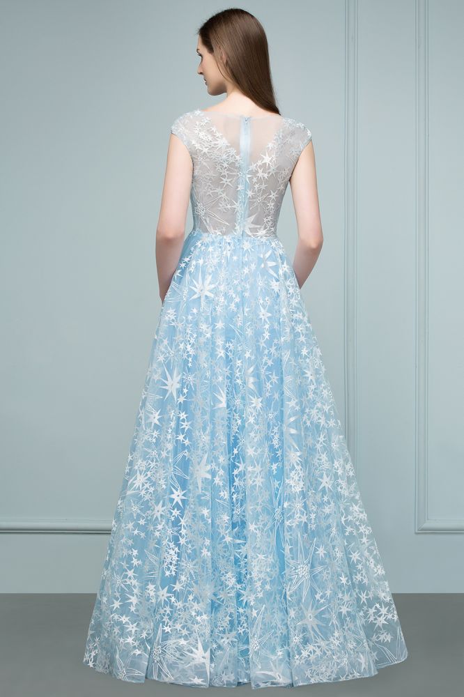 Robes de bal longues en tulle appliqué, ligne A, manches courtes en cape