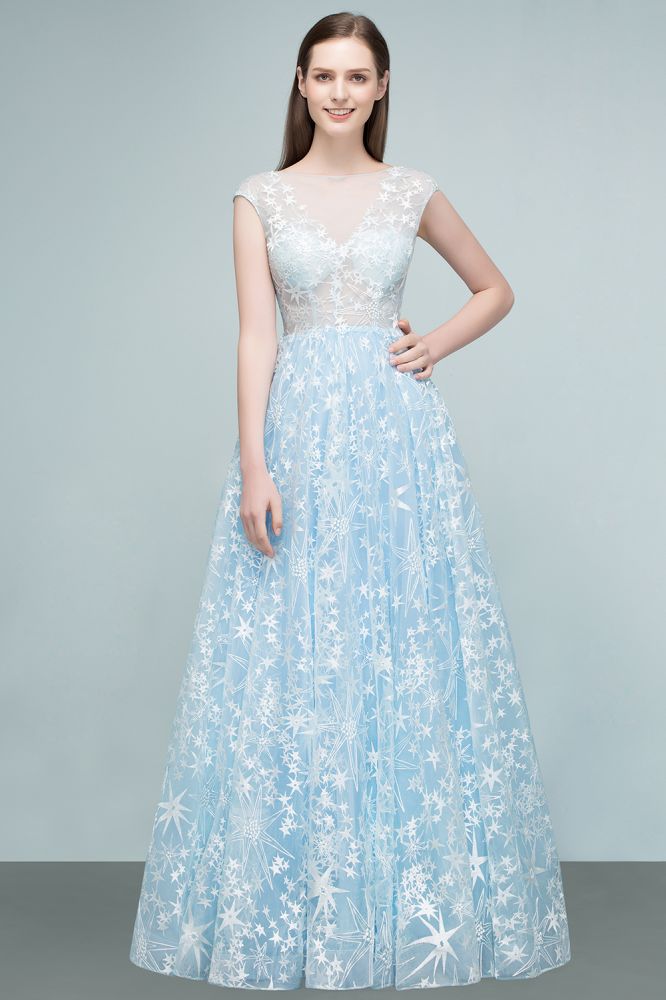 Robes de bal longues en tulle appliqué, ligne A, manches courtes en cape