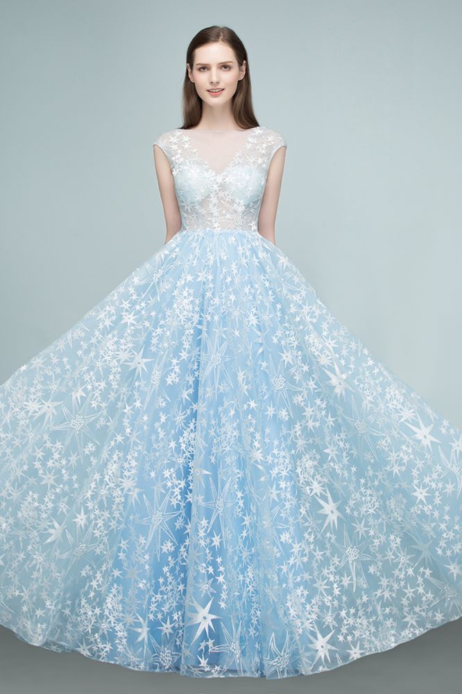 Robes de bal longues en tulle appliqué, ligne A, manches courtes en cape