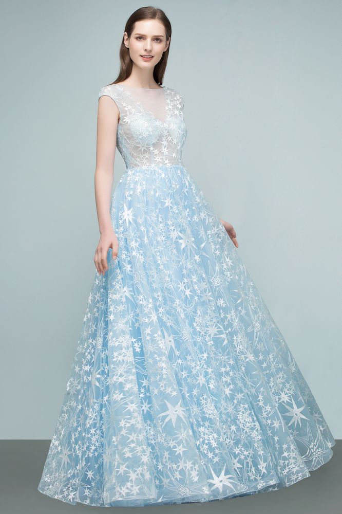 Robes de bal longues en tulle appliqué, ligne A, manches courtes en cape
