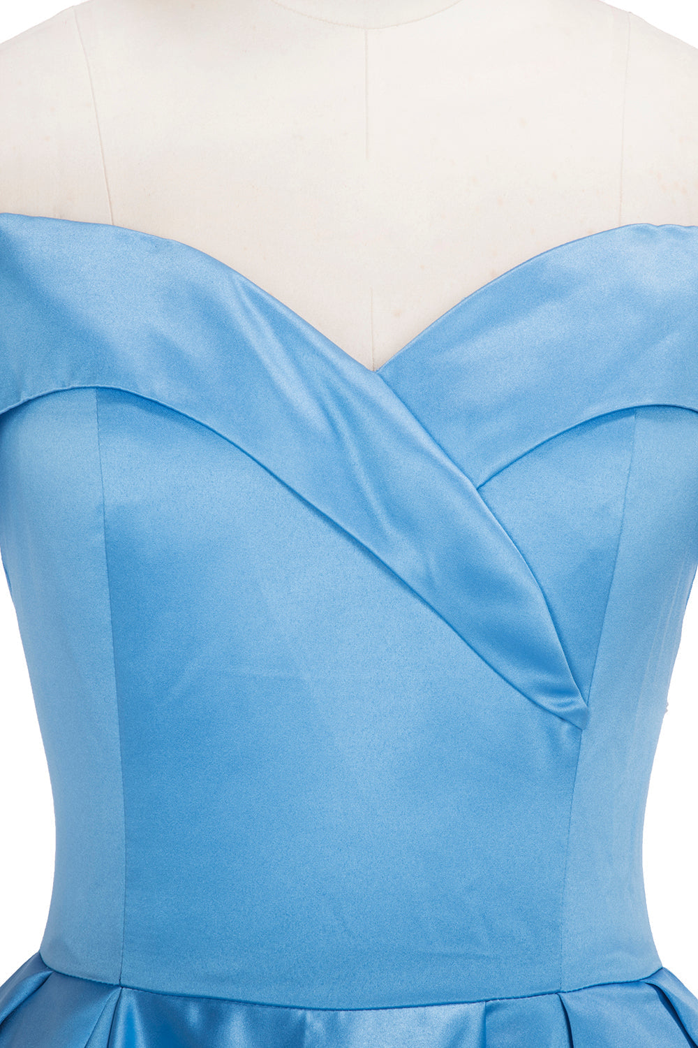 Robe longue de bal en satin bleu à épaules dénudées avec fente