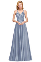 Vestidos longos de cetim para damas de honor com alças finas estilo esparguete para festa e cerimónia