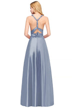 Vestidos longos de cetim para damas de honor com alças finas estilo esparguete para festa e cerimónia