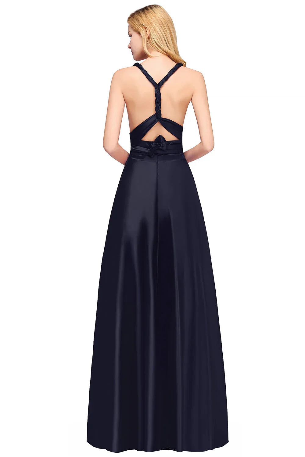 Vestidos longos de cetim para damas de honor com alças finas estilo esparguete para festa e cerimónia