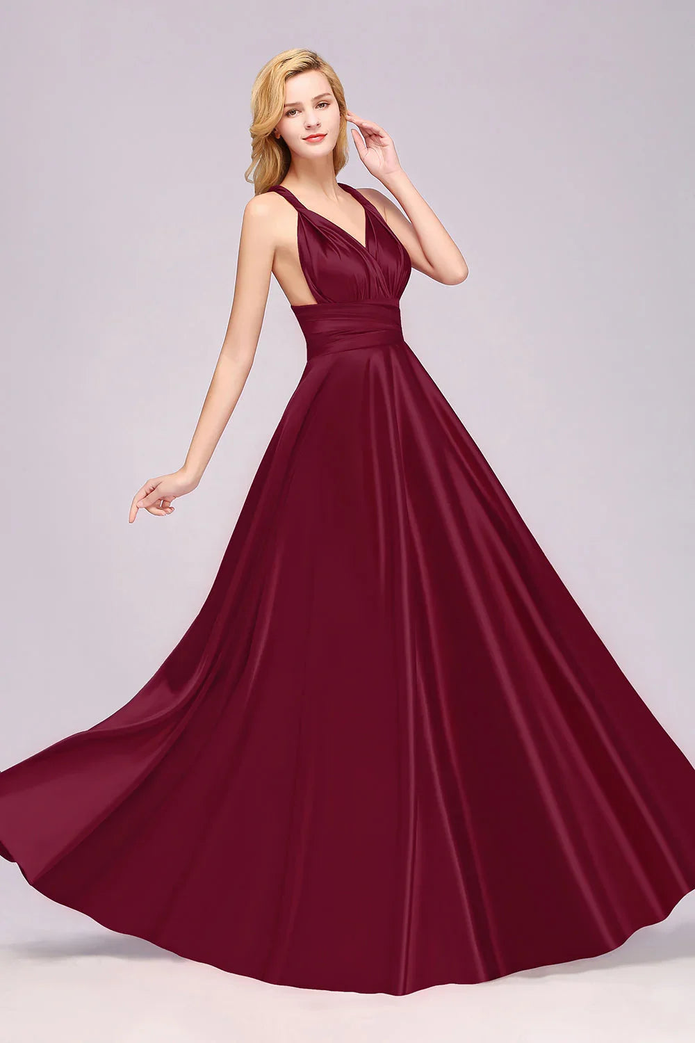 Vestidos longos de cetim para damas de honor com alças finas estilo esparguete para festa e cerimónia