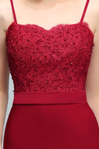 Robes de bal longues bordeaux sirène à fines bretelles en forme de cœur avec appliques et perles