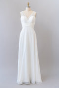 Abito da sposa lungo impero a linea ad A con scollo a V, pizzo, chiffon e schiena scoperta