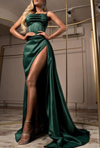 Robe de bal longue sirène vert foncé avec fente