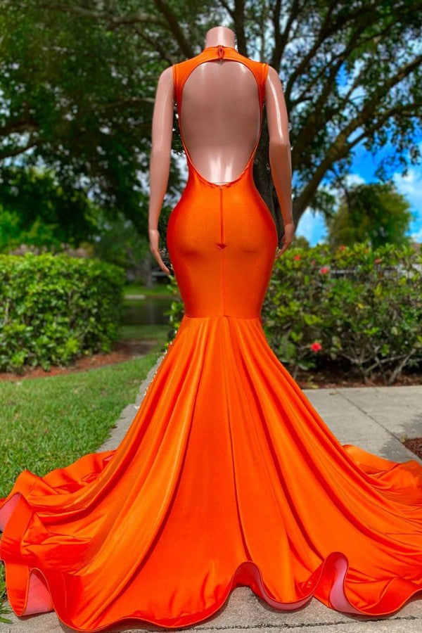Vestido longo de baile de sereia com decote em V profundo, lantejoulas, cetim elástico e costas descobertas com apliques