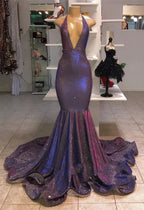 Robes longues de bal formelles sirène à col halter ornées de paillettes