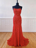 Robe longue sirène à col licou en tulle et dentelle, dos nu, robe de bal de fin d'études formelle