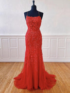 Robe longue sirène à col licou en tulle et dentelle, dos nu, robe de bal de fin d'études formelle