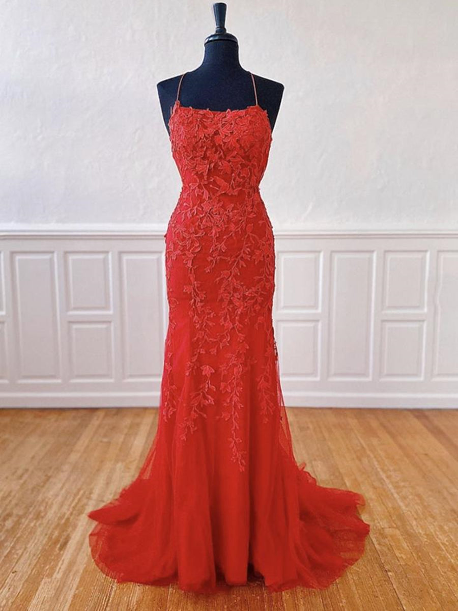 Robe longue sirène à col licou en tulle et dentelle, dos nu, robe de bal de fin d'études formelle