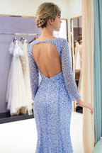 Robes de soirée longues sirène à paillettes avec manches