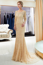 Robes de soirée longues sirène à paillettes avec manches