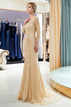 Robes de soirée longues sirène à paillettes avec manches