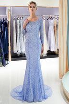 Robes de soirée longues sirène à paillettes avec manches