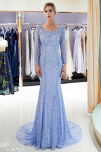 Robes de soirée longues sirène à paillettes avec manches