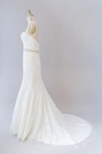 Vestido de novia largo de sirena sin tirantes de tul con encaje