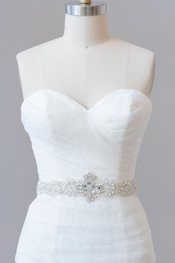 Vestido de novia largo de sirena sin tirantes de tul con encaje