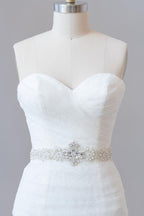 Vestido de novia largo de sirena sin tirantes de tul con encaje
