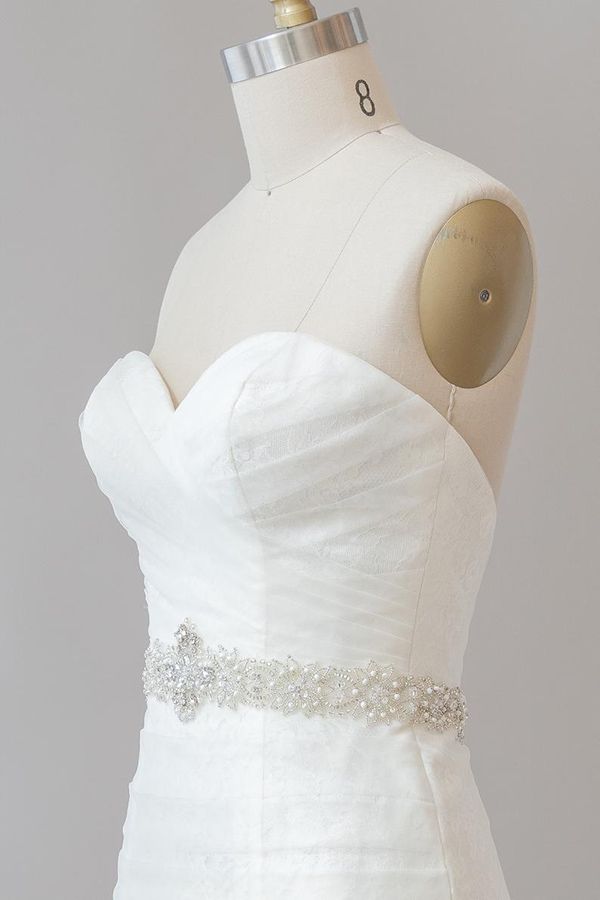 Vestido de novia largo de sirena sin tirantes de tul con encaje