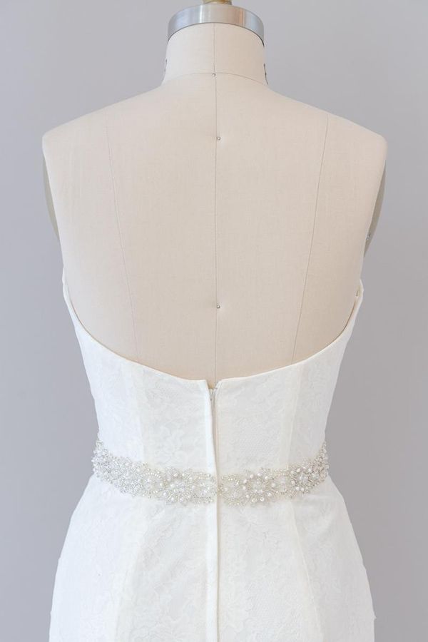 Vestido de novia largo de sirena sin tirantes de tul con encaje