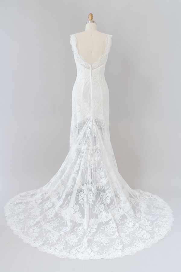 Vestido de novia largo de sirena con escote en forma de corazón y encaje sin espalda