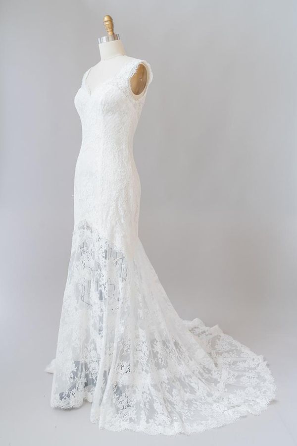 Vestido de novia largo de sirena con escote en forma de corazón y encaje sin espalda