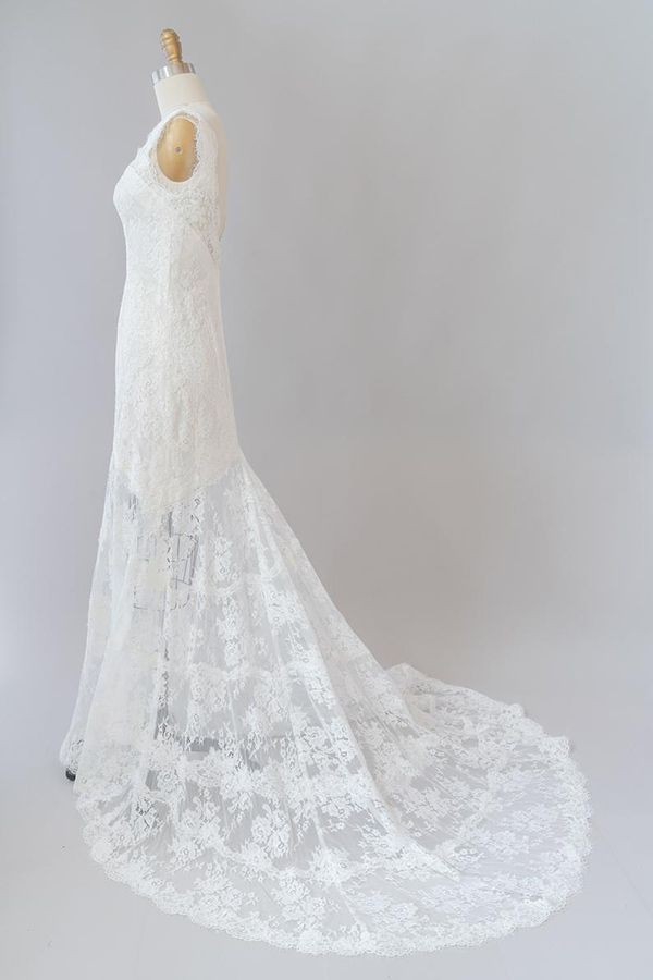 Vestido de novia largo de sirena con escote en forma de corazón y encaje sin espalda