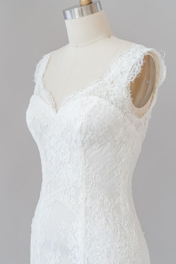 Vestido de novia largo de sirena con escote en forma de corazón y encaje sin espalda