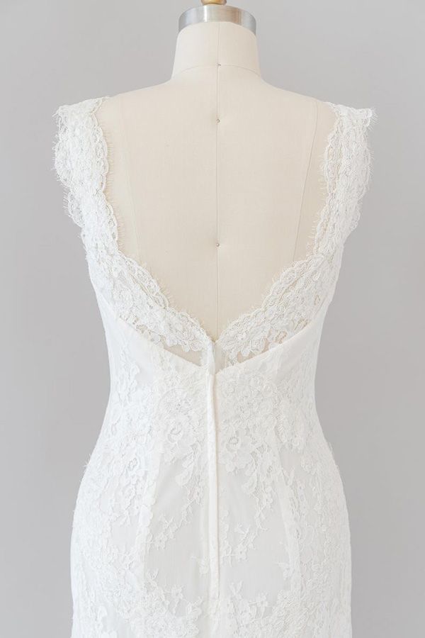 Vestido de novia largo de sirena con escote en forma de corazón y encaje sin espalda