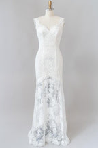 Vestido de novia largo de sirena con escote en forma de corazón y encaje sin espalda