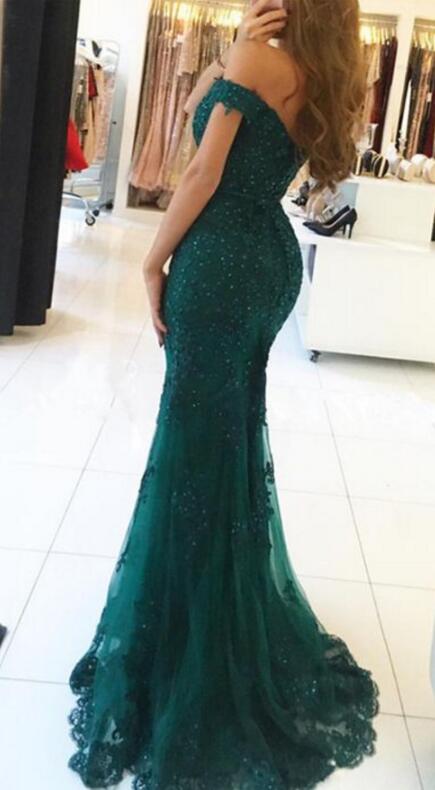 Robe de bal longue sirène à décolleté cœur, épaules dénudées, en tulle et dentelle, dos nu